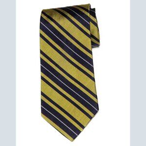 Vintage CHAPS Ralph Lauren Repp Stripe Tie Gold Black White Silk Cotton Men's